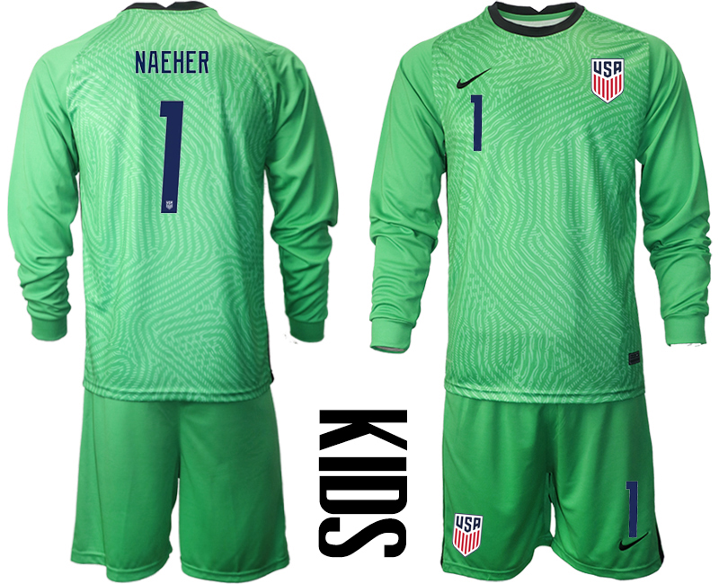 Cheap Youth 2020-2021 Season National team United States goalkeeper Long sleeve green 1 Soccer Jersey